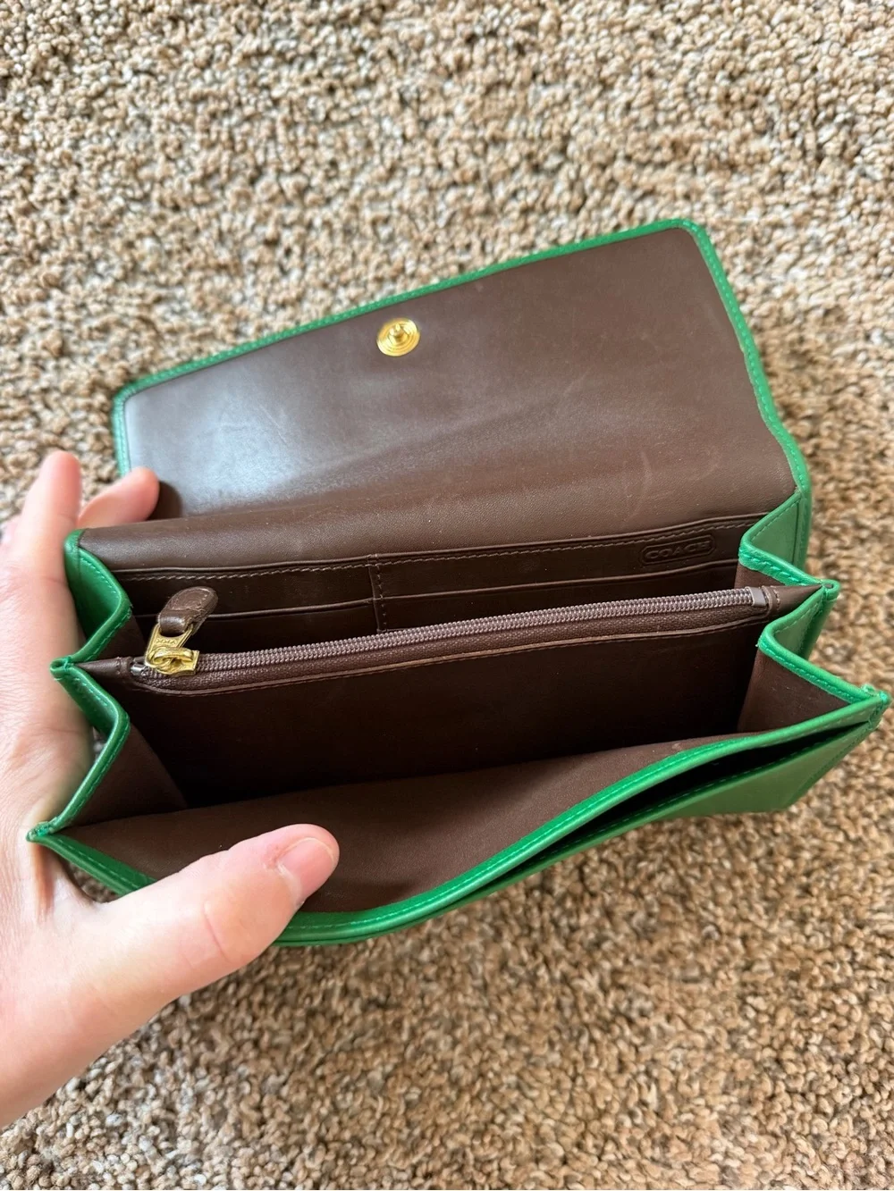 COACH Vintage Kelly Green Leather Envelope Wallet Style #4847 EVC